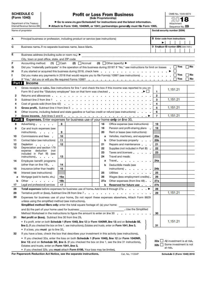 Form 1040 schedule C
